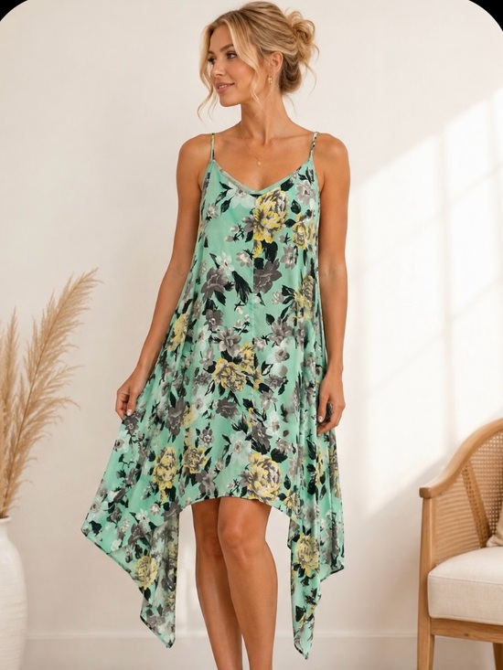 Design Lab Lord and Taylor Dresses & Skirts - Design Lab Women’s Pastel Mint Floral
Asymmetric Handkerchief Hem Dress Size L